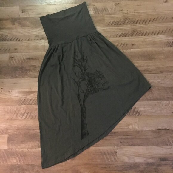 NWOT 100% Elfcore Organic Cotton Mossy Green Asymmetrical Tree Skirt - Picture 6 of 16